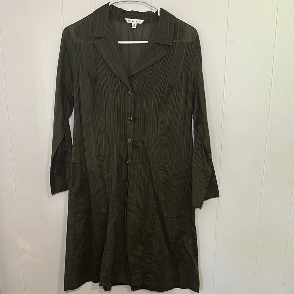 CAbi Green Buttoned Midi Dress with Notched Collar